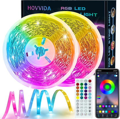 214957 - HOVVIDA Shirita dritash LED 30M, 30 LED/metër, 2x15M, drita RGB 24V, 900 LED, aplikacion dhe telekomandë, modalitet muzike