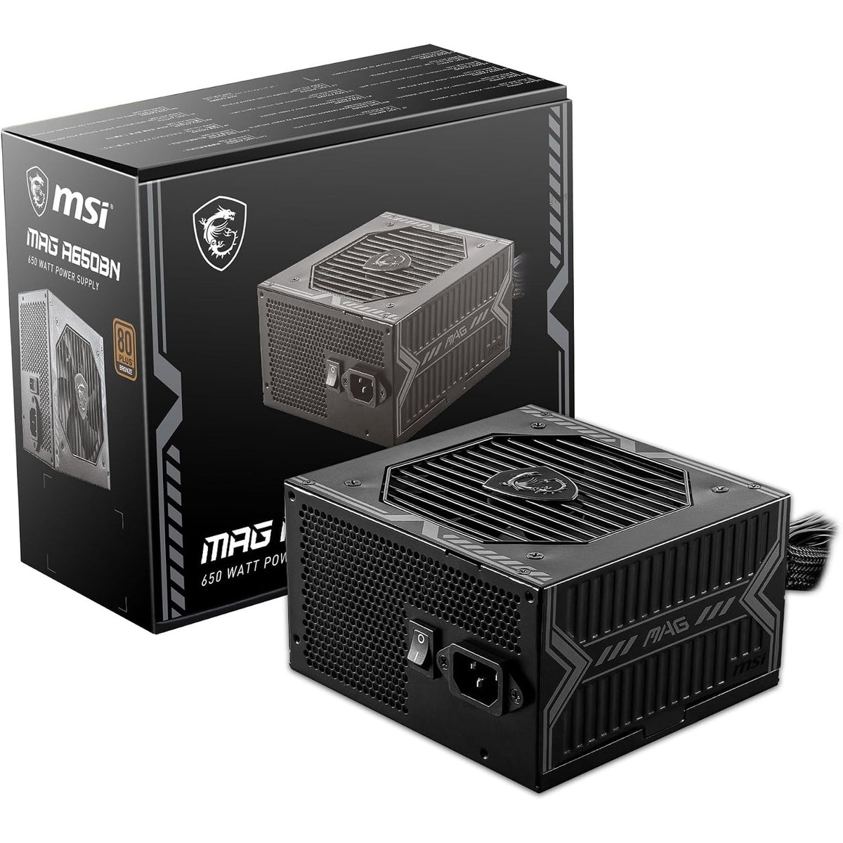295135 - MSI Furnizim me energji MAG A650BN, 650W, Certifikuar 80 Plus Bronze, PSU ATX, Shinë e vetme 12V, Ventilator 120 mm, Garanci 5-vjeçare