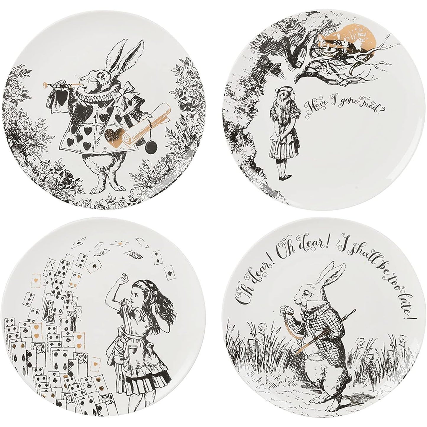 250797 - V&A Pjata Anësore Alice in Wonderland, 20.5 cm (8"), Set me 4 copë, Porcelan i Shkëlqyer