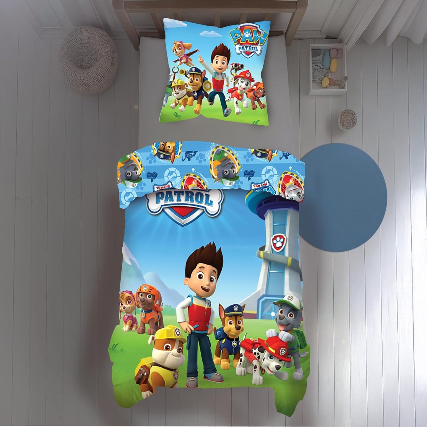 167466 - PAW PATROL Set çarçafësh prej 100% pambuku, Flanele, Përfshin Ndihmës në katër putra, Madhësia 135x200cm dhe 80x80cm