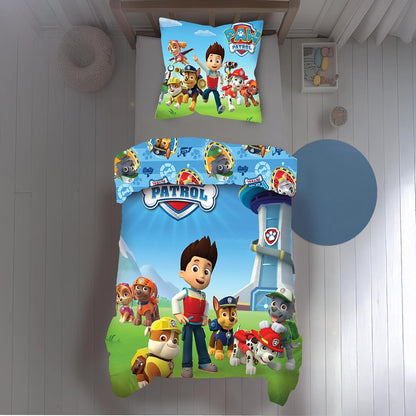 167466 - PAW PATROL Set çarçafësh prej 100% pambuku, Flanele, Përfshin Ndihmës në katër putra, Madhësia 135x200cm dhe 80x80cm