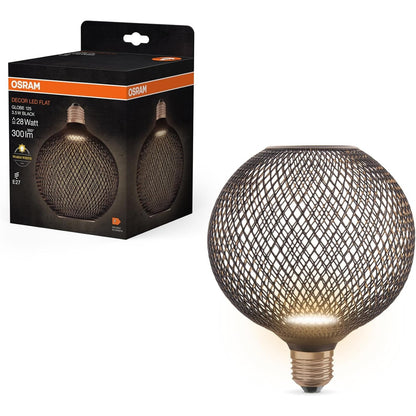 184951 - OSRAM Llambë LED Flat Globe, Rrethore 3.5W, 300lm/2700K, e Bardhë e Ngrohtë 827, Material Akrik,Plastikë e Zezë, Fileto Vidë E27, Jo e Errësueshme, Diametër 125mm