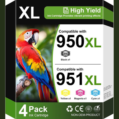 310205 - JETTRUEMEDIA Fishekë boje 950XL 951XL për HP 950 951 XL, pajtueshëm me HP Officejet Pro 8100 8610 8600 8615 8620 8600 8630 8640 8660 8625 251dw 271dw 276dw (E zezë cian magenta e verdhë - pako me 4 ngjyra)