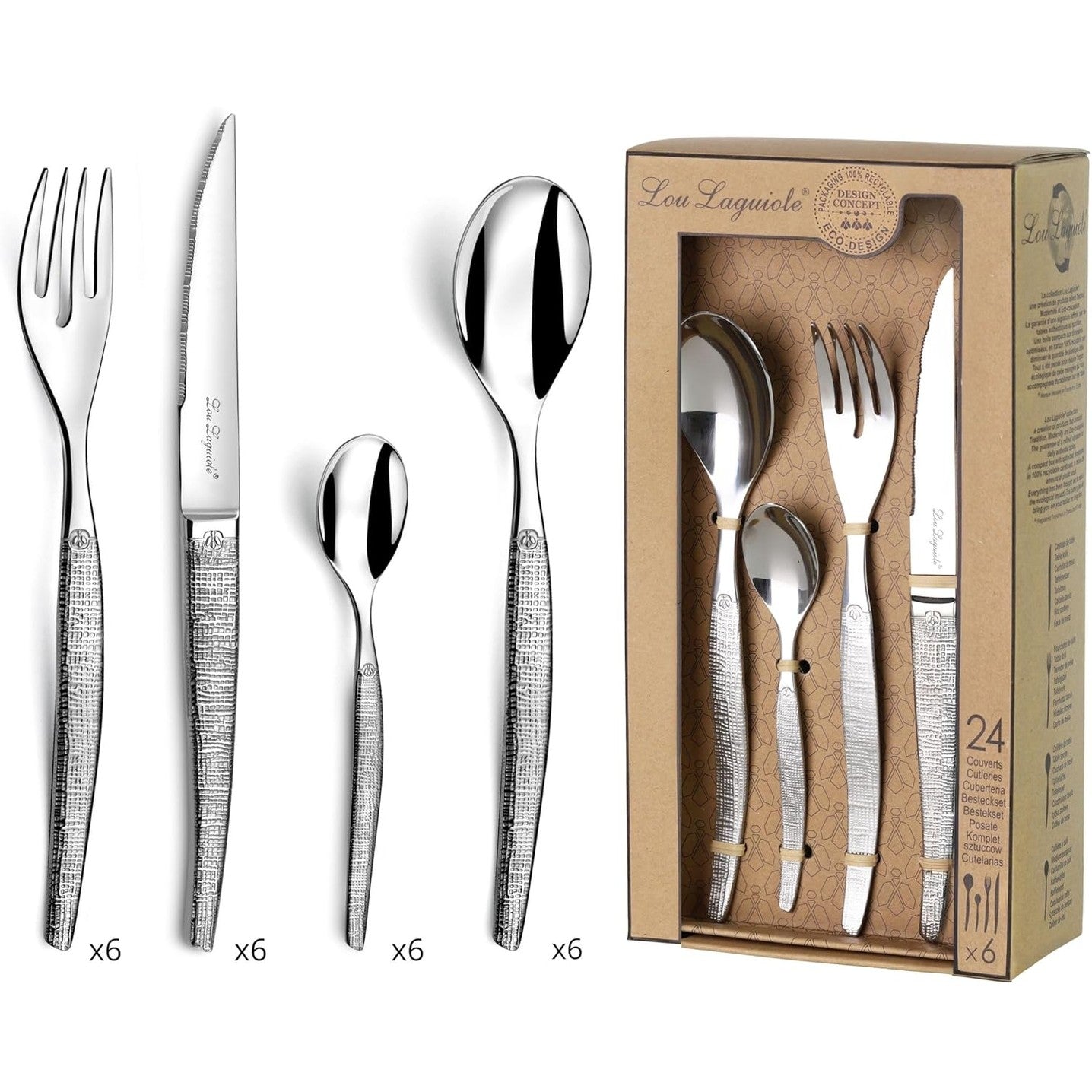 213428 - LOU LAGUIOLE Set takëmesh me 24 pjesë me thika për biftek për 6 persona - çelik inox 18/0