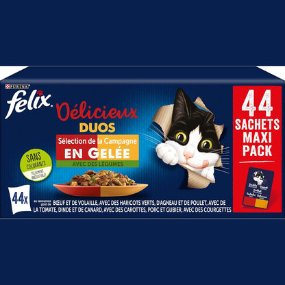 223443 - FELIX Delicious Duos Country Selection, Ushqim i lagësht për mace në pelte, Pako me 1 x (44 x 85 g)