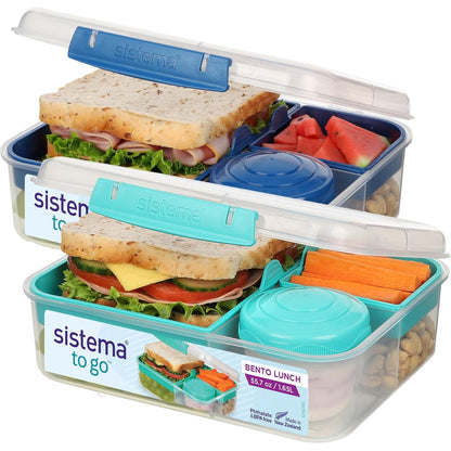 256549 - SISTEMA TO GO Kubikë Bento | 1.65 L | Kuti dreke me ndarje dhe kuti për ushqime të lehta | Pa BPA | 2 copë | Ngjyrë menteje dhe blu oqeani