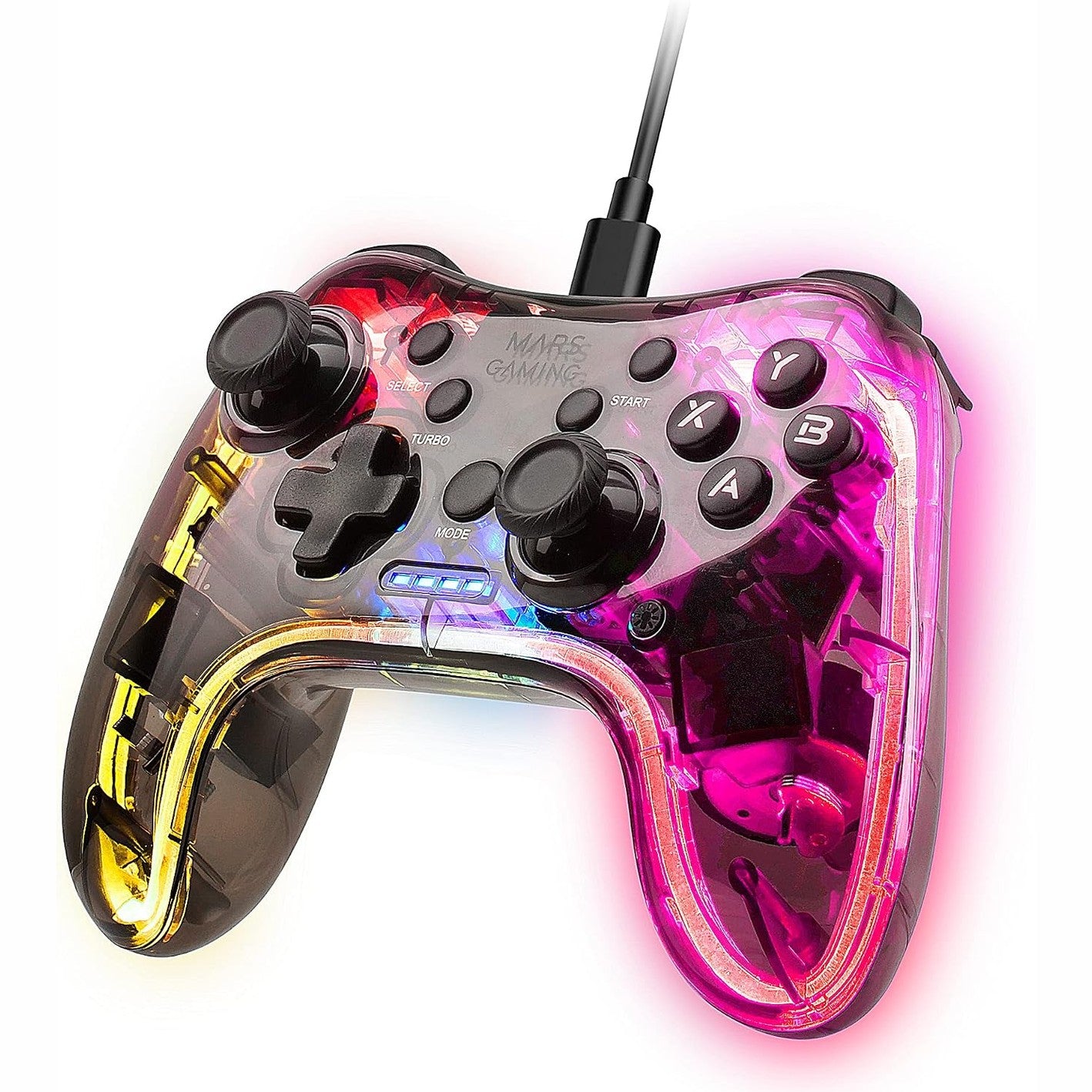 273819 - MARS GAMING - MGPC Gamepad Profesional Neon RGB - Dridhje Haptike e Dyfishtë, Levë Analoge - Për PC, PS3, Mac, Switch, Switch 2, Raspberry Pi, Android