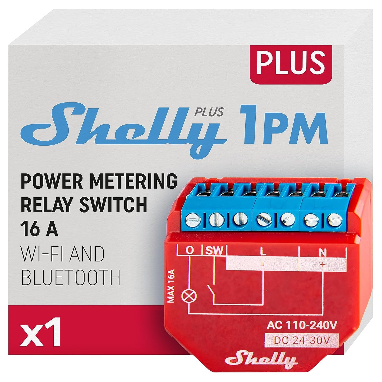 322595 - SHELLY Plus 1PM Ndërprerës Releje Wi-Fi dhe Bluetooth me Matje Rryme - 16A | Kontroll Drite | Funksionon me Alexa dhe Google Home | Aplikacion iOS dhe Android