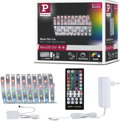 221553 - PAULMANN MaxLED 79864 Pako me 250 shirita LED të errësueshëm, plastike, 3m, 20W, 810lm, RGBW, 36VA, 3000K, Argjend