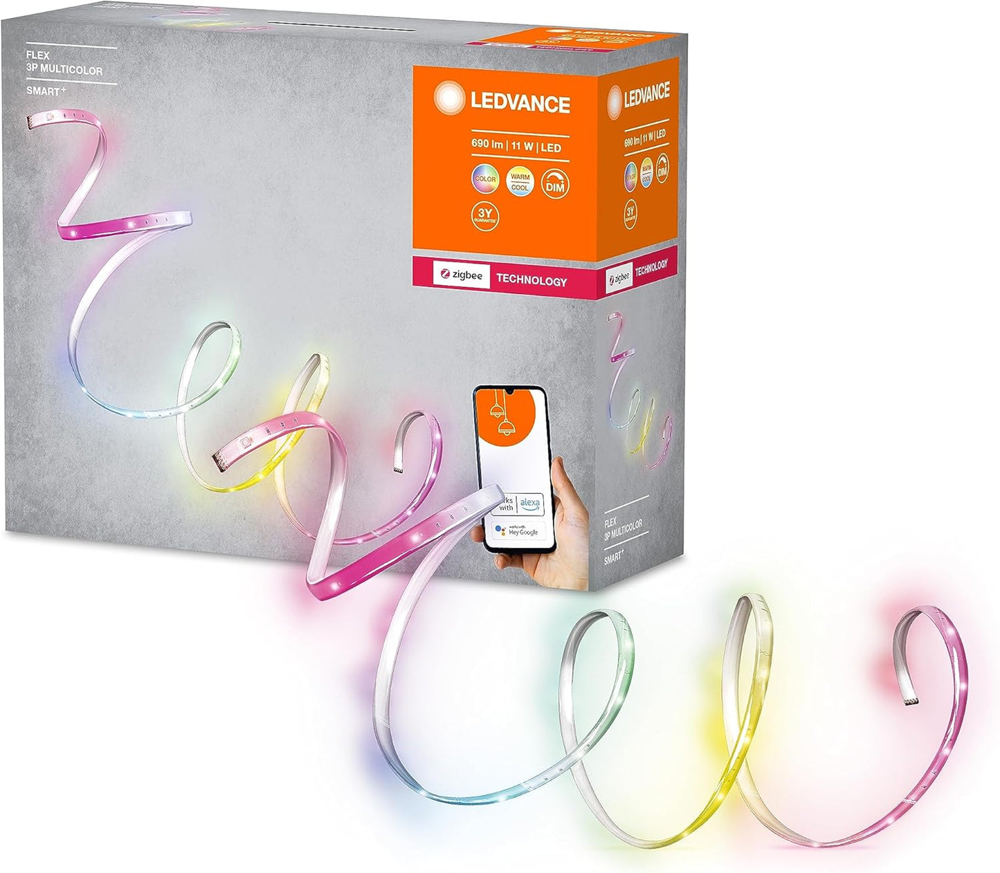 260622 - LEDVANCE Shirit ndriçues LED më i zgjuar për ambiente të brendshme, shirit LED i zgjerueshëm me ZigBee, 1.8 m, e bardhë e ngrohtë (2000K-6500K), ndryshim ngjyre RGB (16 milion ngjyra), i pajtueshëm me Alexa, SMART+ FLEX
