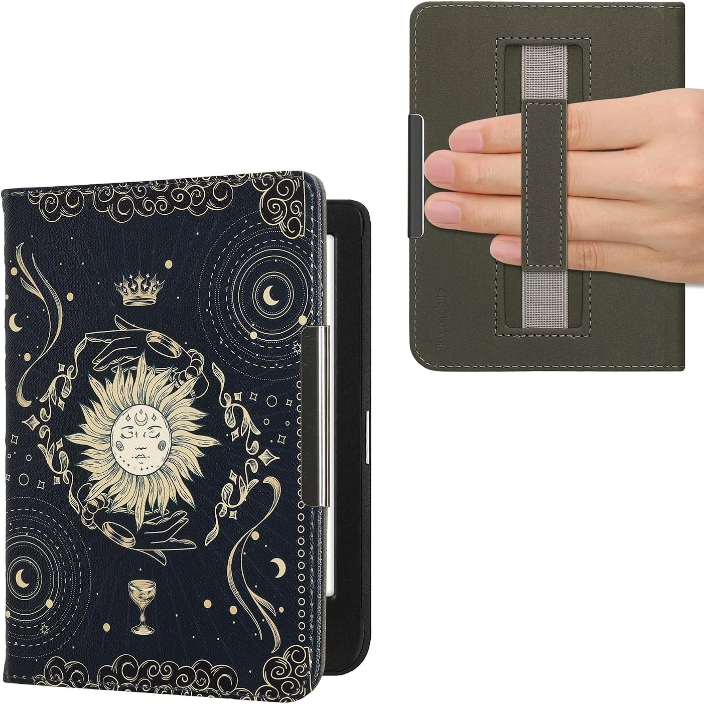 269077 - KWMOBILE Mbështjellëse për Kobo Clara BW, Magnetike me Palosje, Lëkurë Artificiale me Rrip, Blu e Errët-E Verdhe-E Zezë