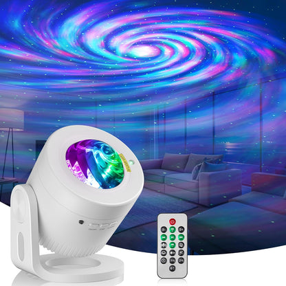 257781 - PROJEKTOR QIELLI ME YJE, LED AURORA BOREALIS, I RREGULLUESHËM 180°, 33 KOMBINIME MJEGULLNAJASH ME MUZIKË BLUETOOTH, KOHËMATËS DHE TELEKOMANDË, PËR DEKORIM DHOME/FESTE/KINEMA NË SHTËPI, I BARDHË