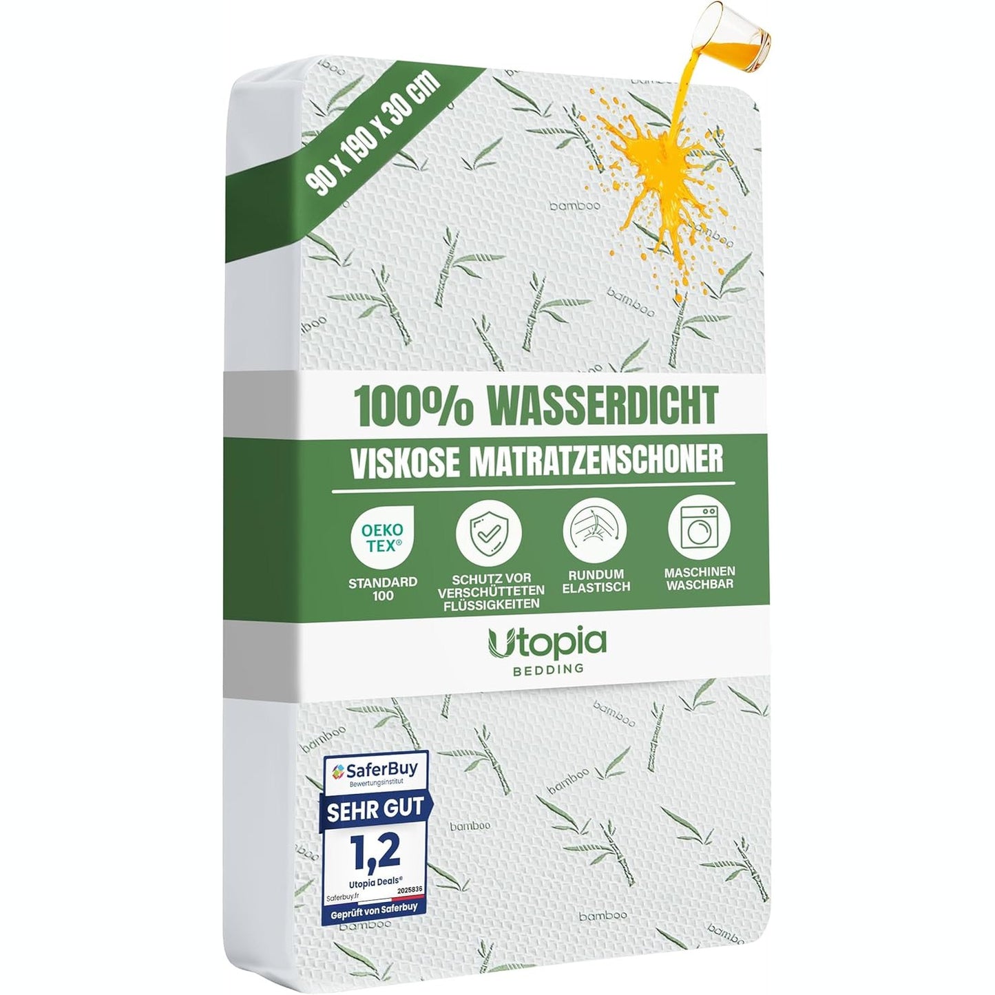 224923 - UTOPIA Mbrojtëse Dysheku, 90 x 190 x 30 cm, E Papërshkueshme nga Uji, Viskozë Premium, Oeko-Tex, Mbulesë e Frymshme, Elastike