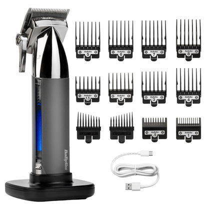 271079 - BABYLISS Makinë prerëse flokësh Super-X Metal Collection, tehe çeliku japoneze, 10 udhëzues prerjeje, bateri litiumi, ekran dixhital, e zezë, E996E