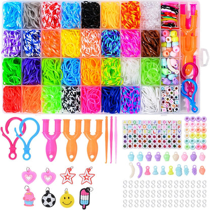 229781 - NOA HOME DECO Set shiritash tezgjahu, 2500 copë shirita gome për të bërë byzylykë vetë, Set sythe shumëngjyrëshe me varëse dhe aksesorë, dhuratë për punime artizanale për fëmijë