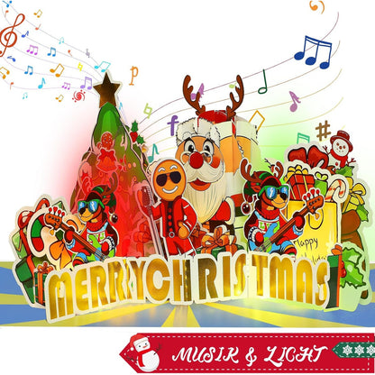 267083 - Kartë Krishtlindjesh pop-up me muzikë dhe drita, 3D e Babagjyshit, për fëmijë, gra, burra, mbesa, nipër