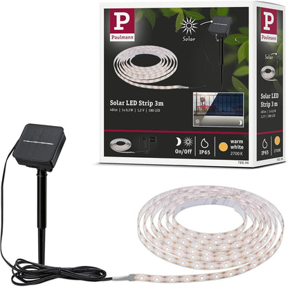 202038 - PAULMANN LED Stripe Solar 78896, 3m, me sensor muzgu, bateri IP44, fuqia 0.3W, ndriçim 48lm, 60LED/m, temperatura e ngjyres 2700K, e bardhë e ngrohtë, plastikë e zezë