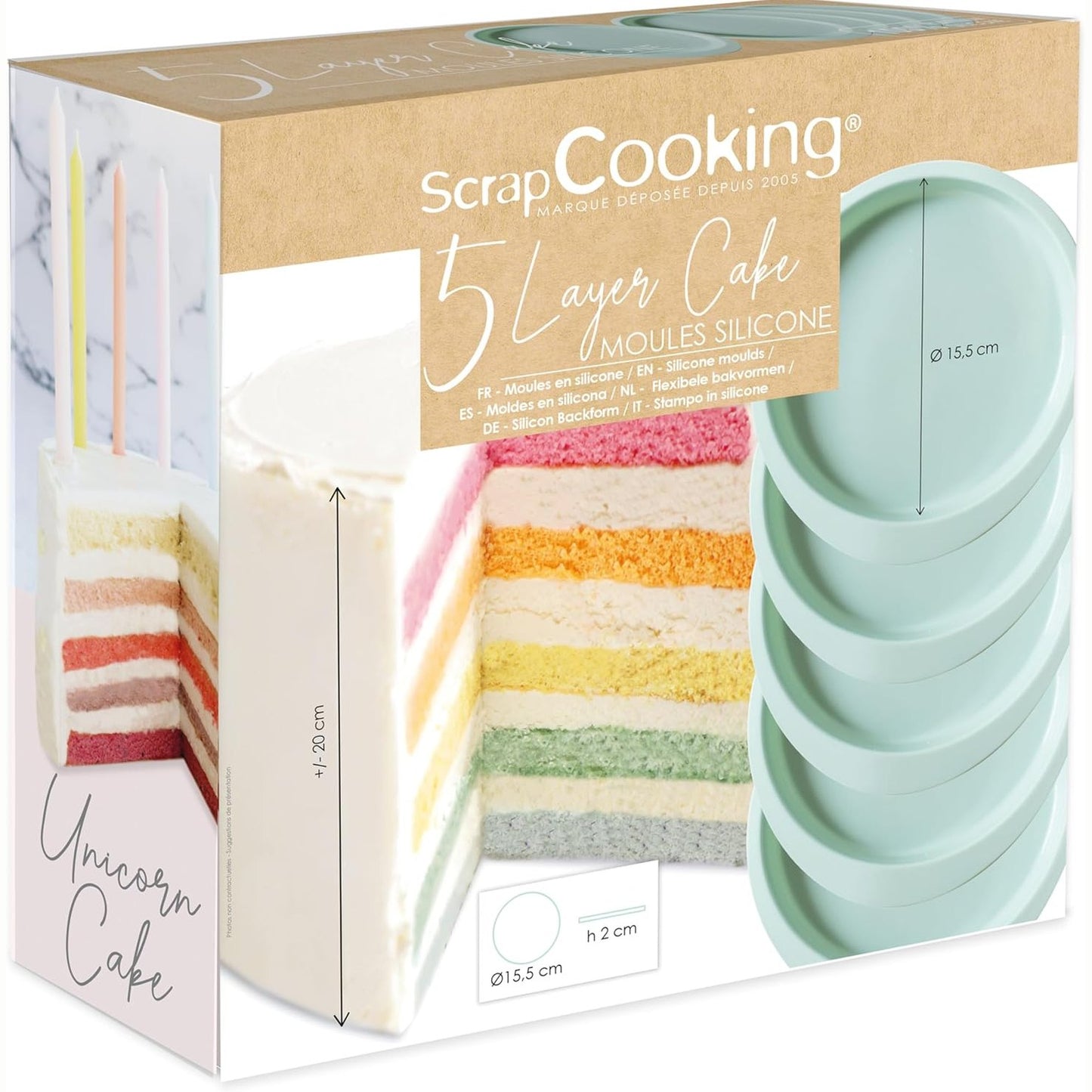 223575 - SCRAPCOOKING Set formash silikoni për pjekje me 5 pjesë - Ø 15.5 cm, forma fleksibël jo-ngjitëse për torta me shtresa dhe torta ylberi