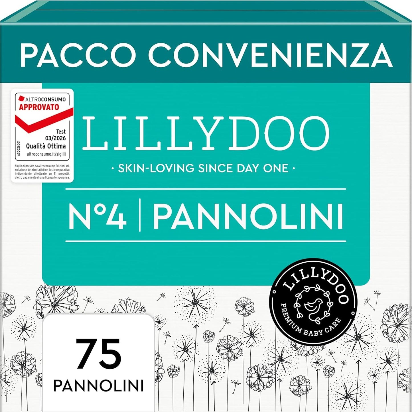 321271 - LILLYDOO Pelena, Madhësia 4 (9+ kg), 75 Copë, Të Buta për Lëkurën