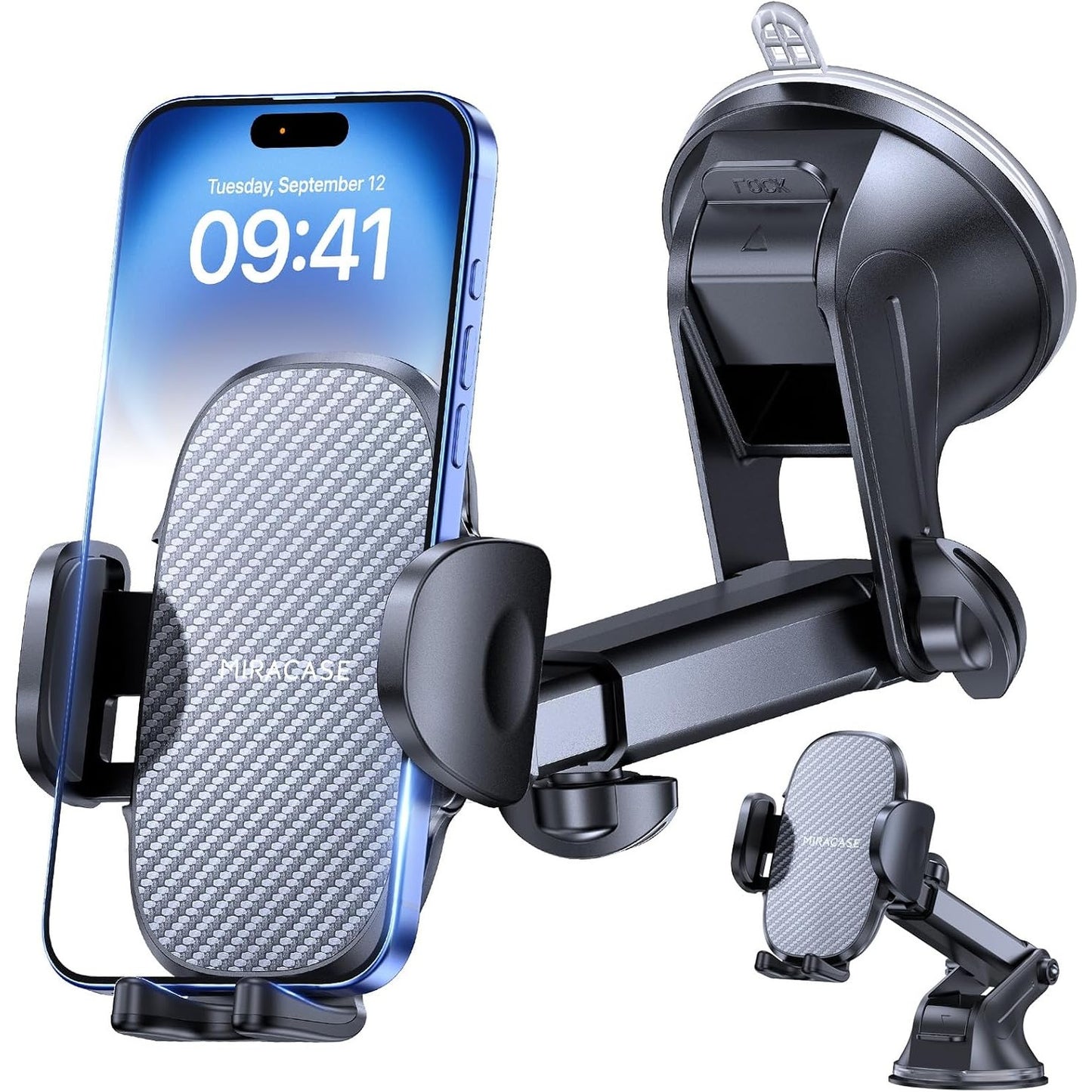 269169 - MIRACASE Mbështetëse për Telefon në Makinë [Gota më e Fortë me Thithje], Mbajtëse Telefoni në Makinë, e Rrotullueshme 360°, Kit Mbështetës për Telefon në Makinë në Xhamin e Panelit, për iPhone, Galaxy dhe të Gjitha Telefonat e Lehtë