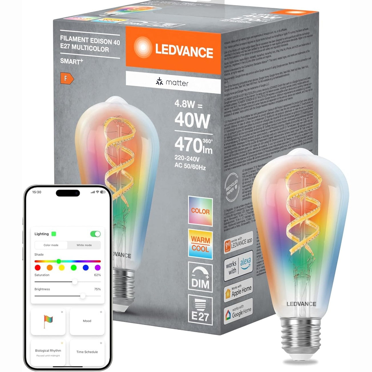 214081 - LEDVANCE Llambë SMART+ MATT, e pajtueshme me Google, Alexa, Apple, 4.8W, 470LM, E27, me Kontroll Zëri, deri në 15,000 Orë