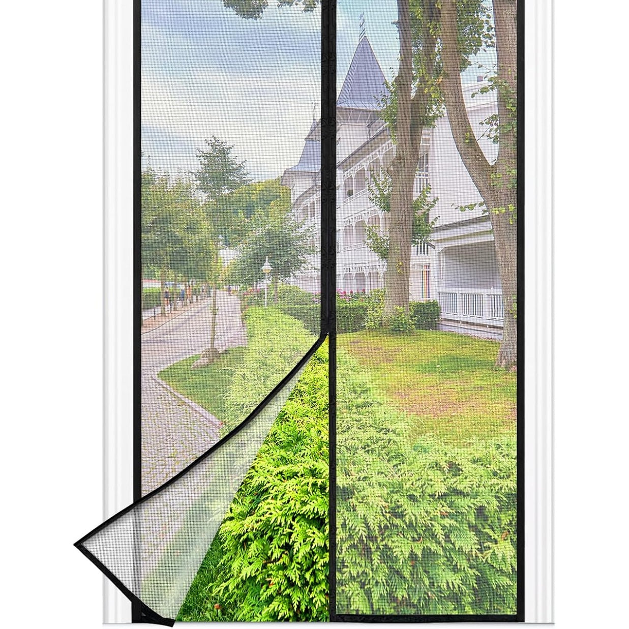 289073 - Rrjetë e RE Magnetike Kundër Mizave për Dyert e Ballkonit, 90 x 210 cm, Magnetë më të Fortë, Shirit Velcro 3.8 cm i Gjerë, Nuk Kërkohet Shpim, Mbrojtje nga Insektet për Dyert e Ballkonit, E Zezë