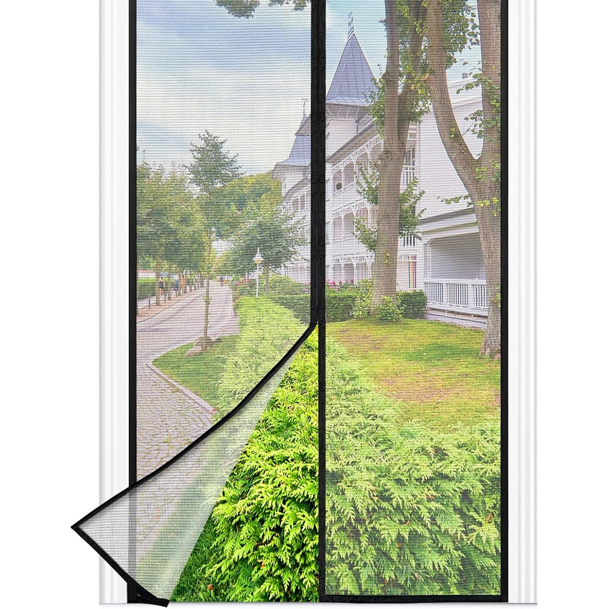 294415 - RE Rrjetë Magnetike Kundër Mizave për Dyert e Ballkonit, 90x210cm, Magnetë të Fortë, Shirit Velcro 3.8cm, E Zezë