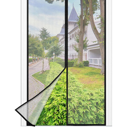 294415 - RE Rrjetë Magnetike Kundër Mizave për Dyert e Ballkonit, 90x210cm, Magnetë të Fortë, Shirit Velcro 3.8cm, E Zezë