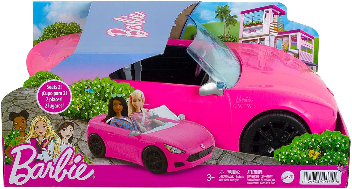 141583 - Automjet Barbie Kabriolet 2-Vendësh, Makinë Rozë me Rrota Rrotulluese dhe Detaje Realiste, Dhuratë për Fëmijë 3 deri në 7 Vjeç