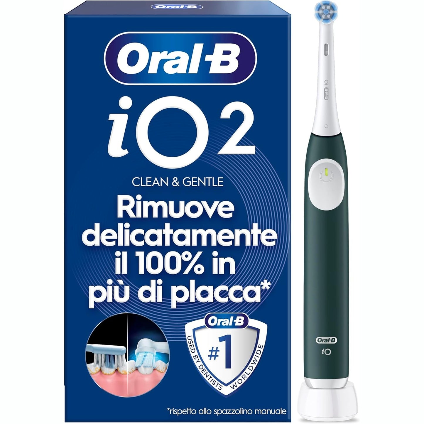 315543 - ORAL-B Furçë dhëmbësh elektrike iO 2, jeshile pylli, për të rritur, 3 mënyra pastrimi, e butë për mishrat e dhëmbëve, furçë e butë, aksesorë, furçë zëvendësuese, karikues