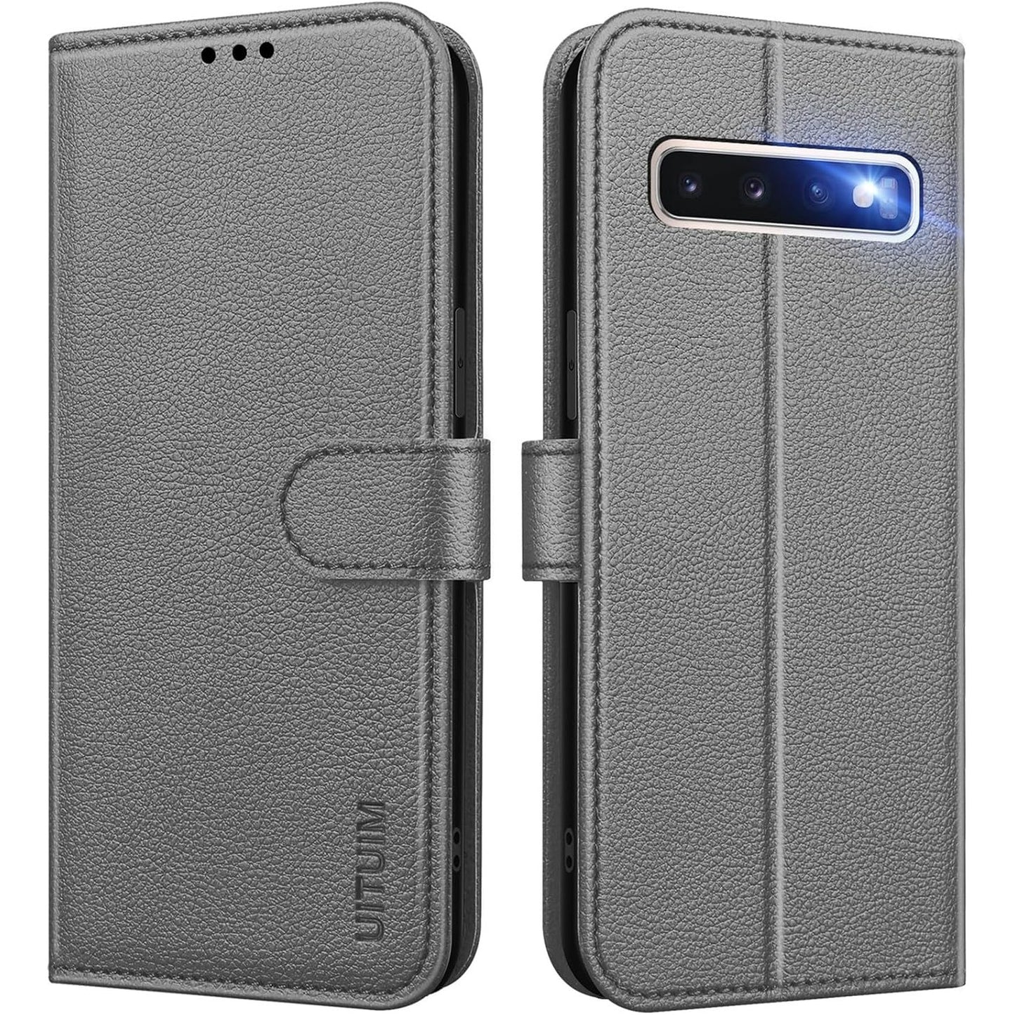 274432 - UITUIM Mbrojtëse për Samsung Galaxy S10 (Jo për S10+), Mbrojtëse prej lëkure portofoli me mbajtëse karte, Mbyllje magnetike, Gri