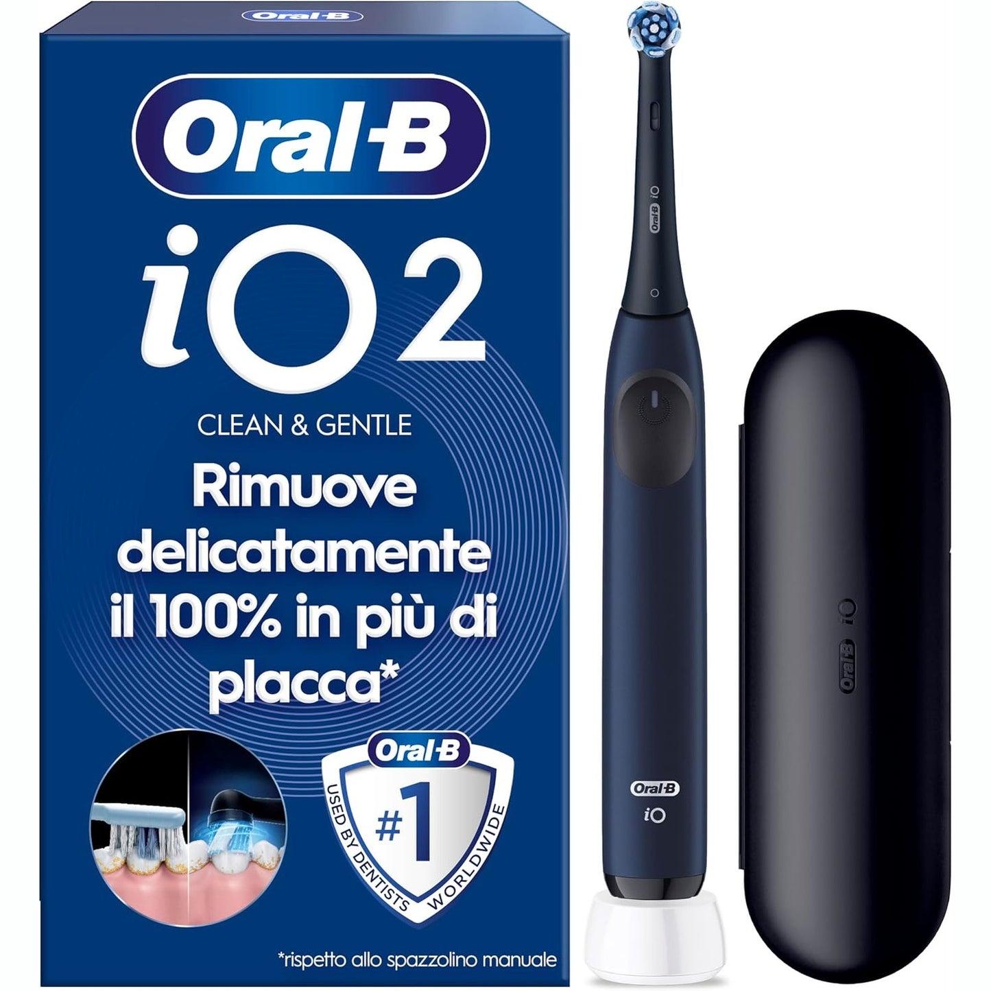 271143 - ORAL-B iO 2 - Furçë dhëmbësh elektrike blu, 1 kokë zëvendësuese, 1 kuti udhëtimi, e butë për mishrat e dhëmbëve, efektive kundër pllakës, sensor presioni