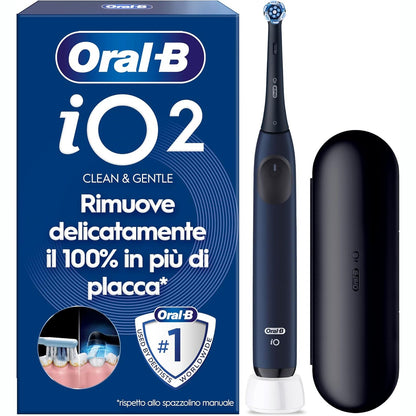 271143 - ORAL-B iO 2 - Furçë dhëmbësh elektrike blu, 1 kokë zëvendësuese, 1 kuti udhëtimi, e butë për mishrat e dhëmbëve, efektive kundër pllakës, sensor presioni
