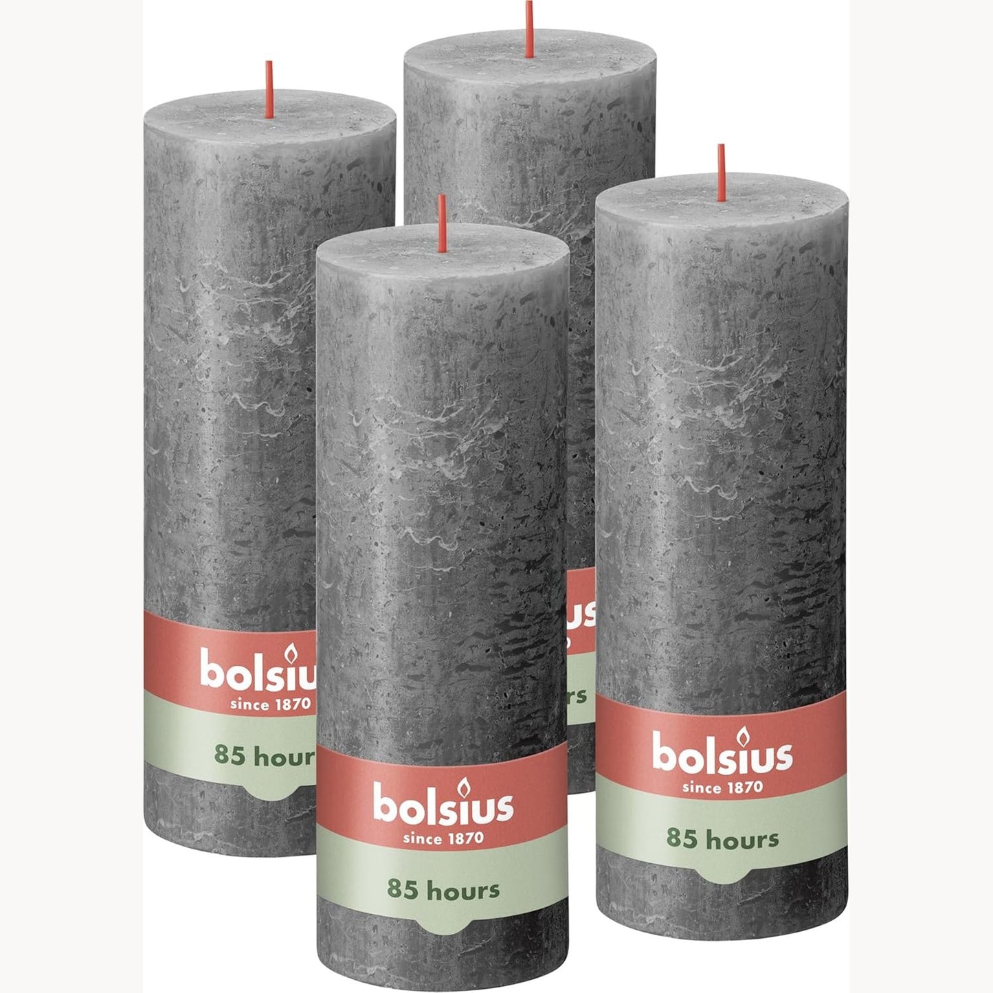214226 - BOLSIUS Qiri Rustik me Shtyllë - Gri e Errët - Set prej 4 copësh - Kohëzgjatje Djegie 85-Orë - Pa aromë - Dyllë Vegan Natyrale