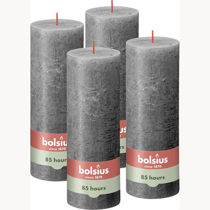 214226 - BOLSIUS Qiri Rustik me Shtyllë - Gri e Errët - Set prej 4 copësh - Kohëzgjatje Djegie 85-Orë - Pa aromë - Dyllë Vegan Natyrale