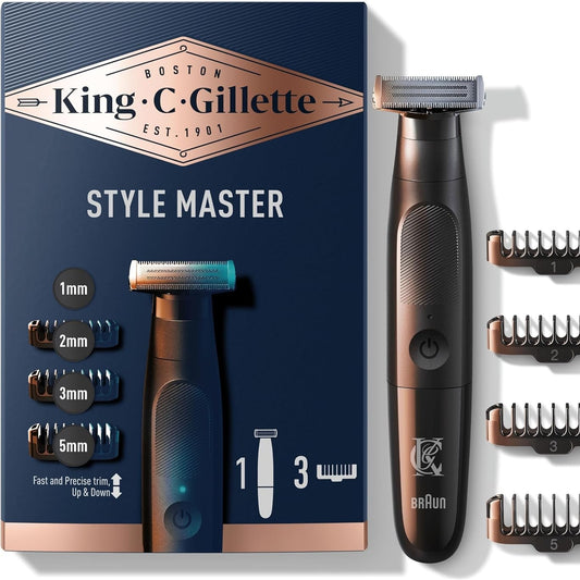 305722 - KING C. GILLETTE Brisku elektrik Style Master, Teknologji CenterCut, teh i mprehtë 6-mujor, 4 krehëra shkurtues të ndërrueshëm, makinë shkurtuese e ujitshme për burra