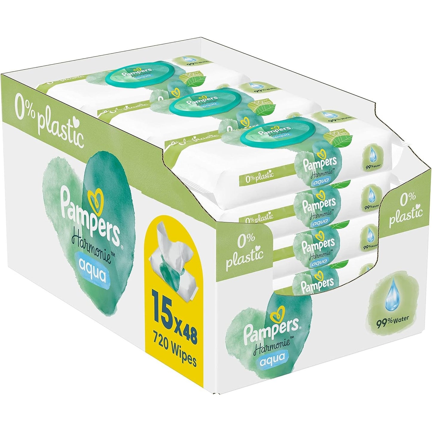 293459 - PAMPERS Pecetat Harmony Aqua, 15 pako me nga 48 peceta, gjithsej 720 peceta, locion i lehtë me 99% ujë.