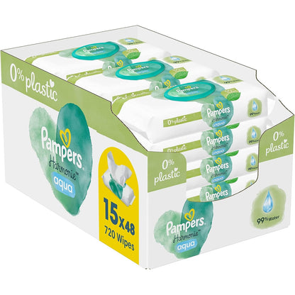 293459 - PAMPERS Pecetat Harmony Aqua, 15 pako me nga 48 peceta, gjithsej 720 peceta, locion i lehtë me 99% ujë.
