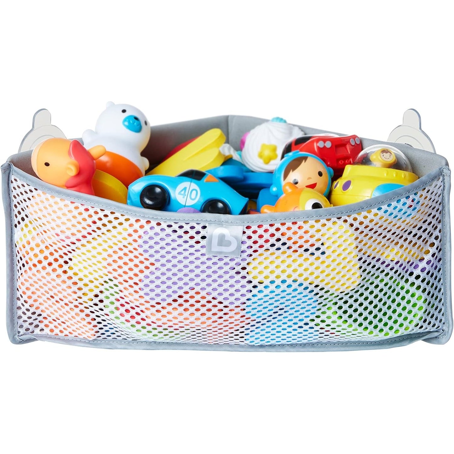 317790 - MUNCHKIN Organizues Banjo për Lodra Banjo për Foshnje, Rrjetë për Ruajtjen e Lodrave në Kënd, Tabaka Lodrash prej Materiali të Butë me Thithëse, Gri