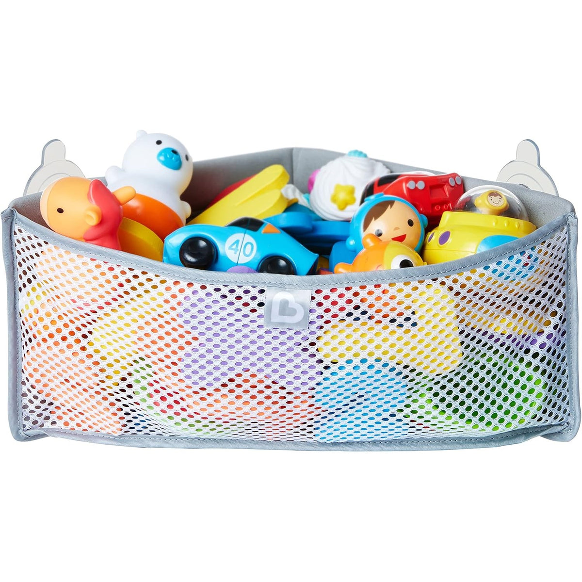 303499 - MUNCHKIN Organizues Banjo për Lodra, Rrjetë për Ruajtjen e Lodrave të Banjos në Mur në Kënd, Tabaka Lodrash prej Materiali të Butë me Thithëse, Gri