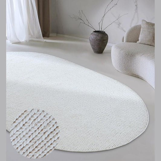 167017 - VILLEROY & BOCH Francois - Qilim Oval Leshi Natyral, për Dhomën e Ndenjes, Dhomën e Gjumit, Dhomën e Ngrënies, Korridorin, Kuzhinën, i Bardhë Natyral, i Punuar me Dorë, 160x230cm