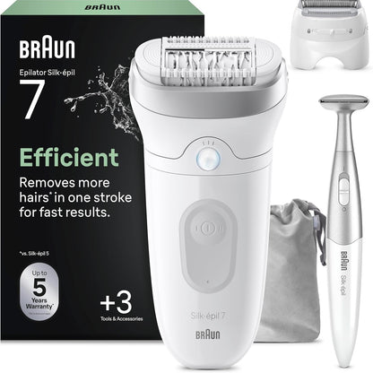315214 - lator elektrik pa tel Silk·épil 7 për femra, 7-241, kokë e gjerë, krehër prerës, përdorim i lagësht dhe i thatë, heqje e butë e qimeve