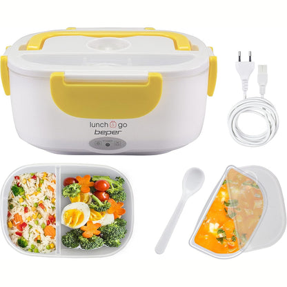 162829 - BEPER Ngrohës Ushqimi Elektrik Portativ, Modeli 90.920G Lunch & Go, me 2 Enë të Lëvizshme dhe Takëm, 220V, Ngjyra e Verdhe