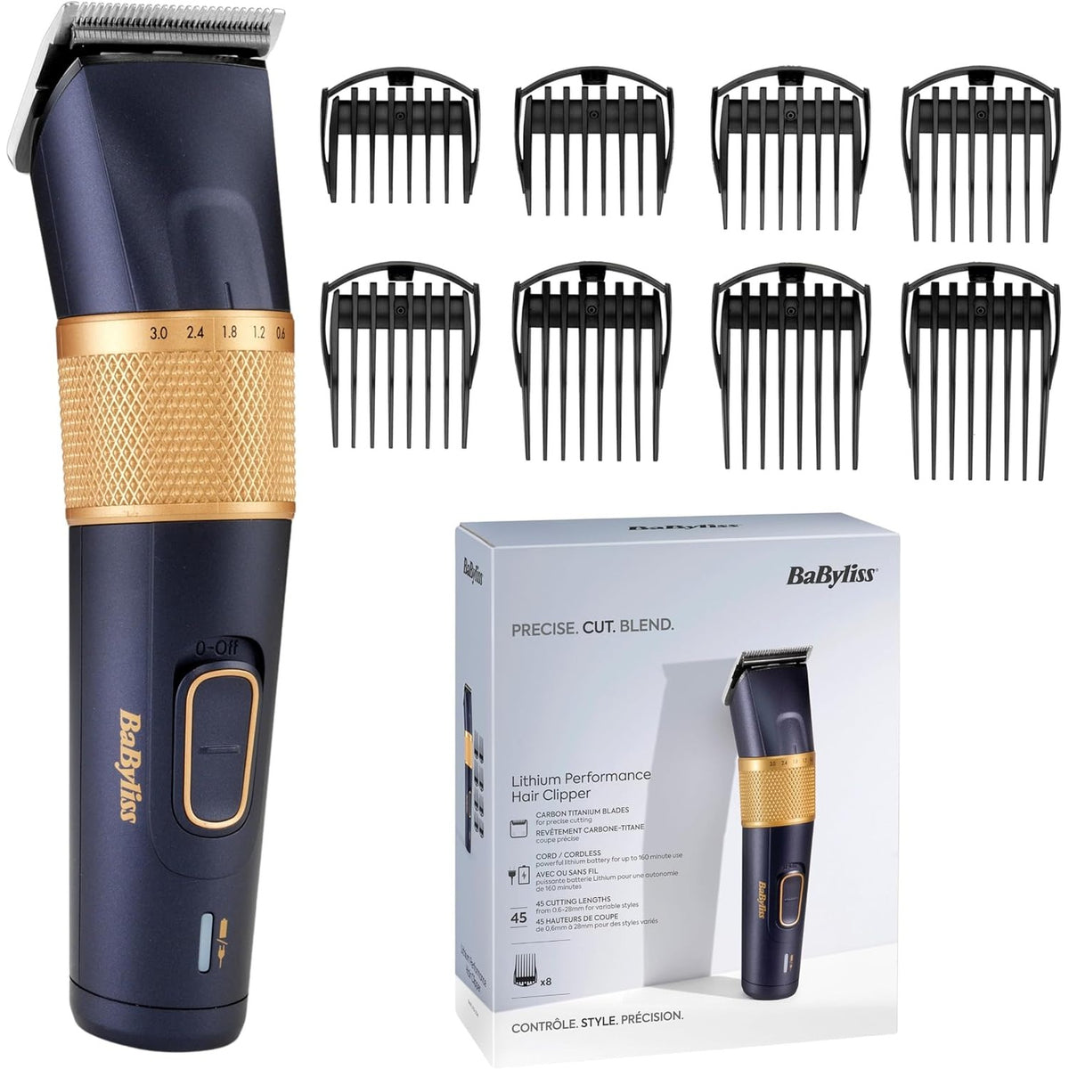 315390 - Makinë prerëse flokësh Lithium Performance - Professional Performance pa tel, 45 cilësime gjatësie (0.6-28 mm), Bateri Litiumi, Blu e errët/Artë, E986E