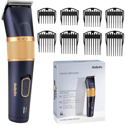 315390 - Makinë prerëse flokësh Lithium Performance - Professional Performance pa tel, 45 cilësime gjatësie (0.6-28 mm), Bateri Litiumi, Blu e errët/Artë, E986E
