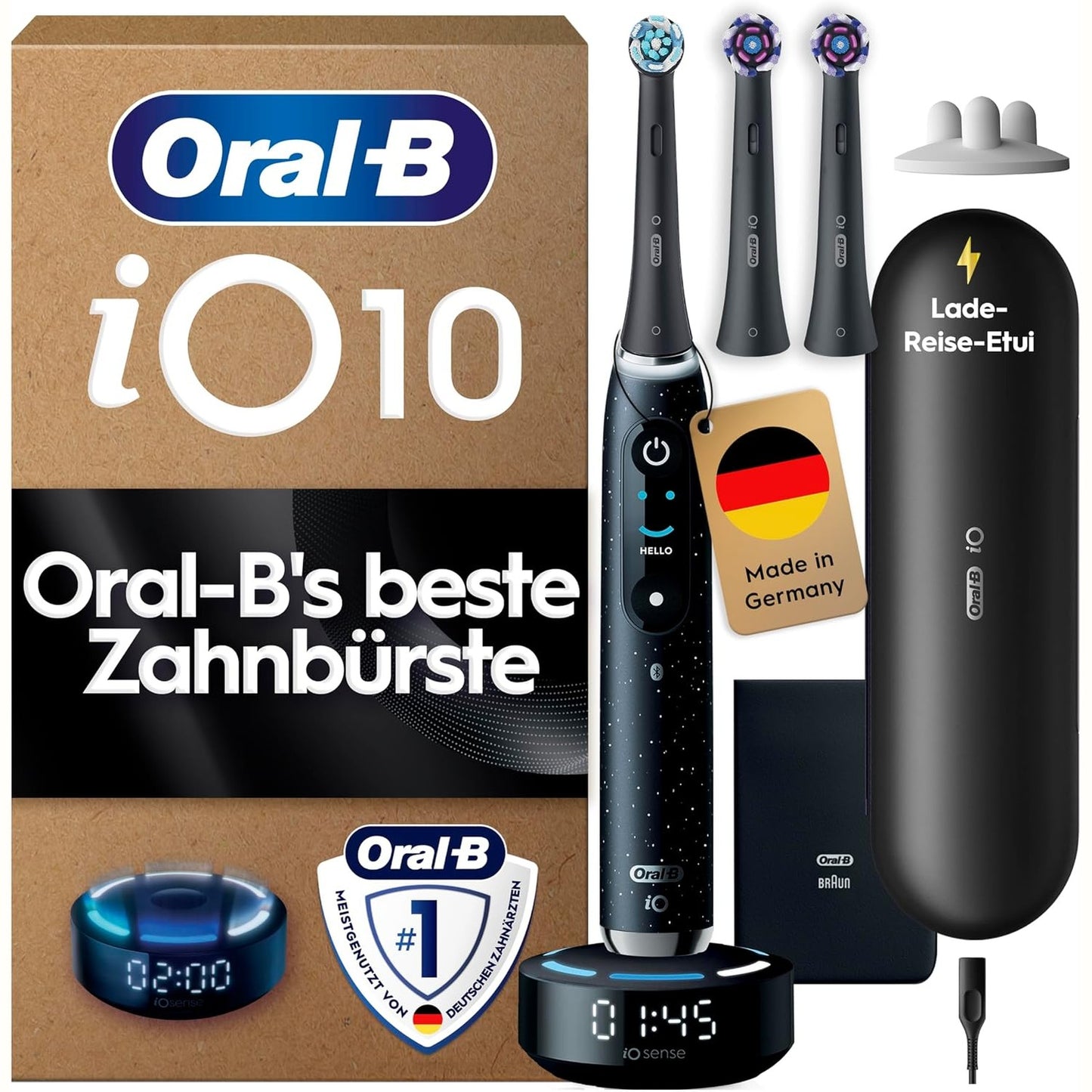271004 - ORAL-B Furçë dhëmbësh elektrike iO 10, 3 koka zëvendësuese, e zezë, rikarikueshme, kuti udhëtimi