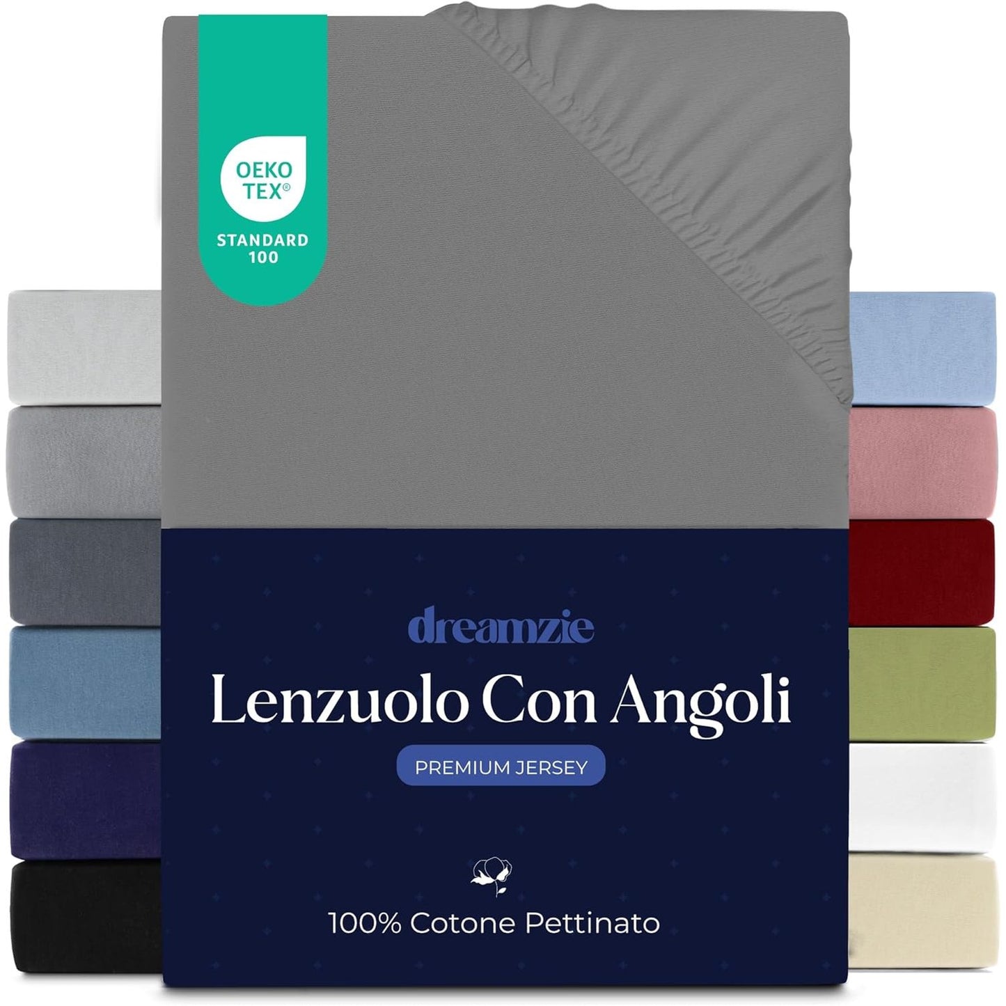 210204 - DREAMZIE Çarçaf i Fiksuar Premium, 80x160cm, Përshtatet për Dyshekë të Trashë deri në 12cm, Material 100% Pambuk Jersey, 150 g/m², i Certifikuar Oeko-TEX - Ngjyra Antracit
