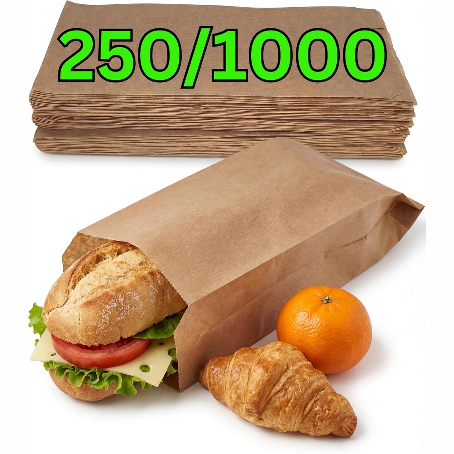 223808 - LOXATO Qese letre, 250 copë, për bukë, qese furre buke, qese letre kraft për role, qese letre për mëngjes, qese sanduiçi, ngjyrë kafe, 12x5x27cm