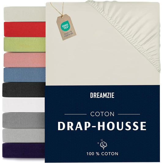 200772 - DREAMZIE Çarçafë e Montuar në Pambuk 100% Jersey 160x200cm, e Çertifikuar sipas Oeko Tex, Ngjyra Bezhë