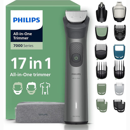 301715 - PHILIPS Multigroom Series 7000 Makinë prerëse flokësh dhe mjekre, 17 pjesë, tehe metalike vetëmprehëse, 26 cilësime gjatësie (0.5-20 mm), modeli MG7961/15